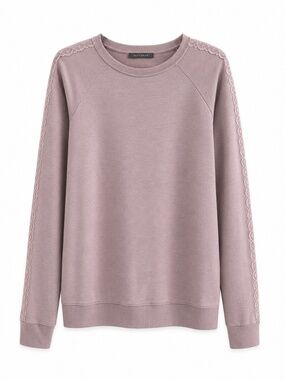 Suzy Shier Mauve Lace Trim Raglan Sleeve Sweatshirt — Size Large EUC
